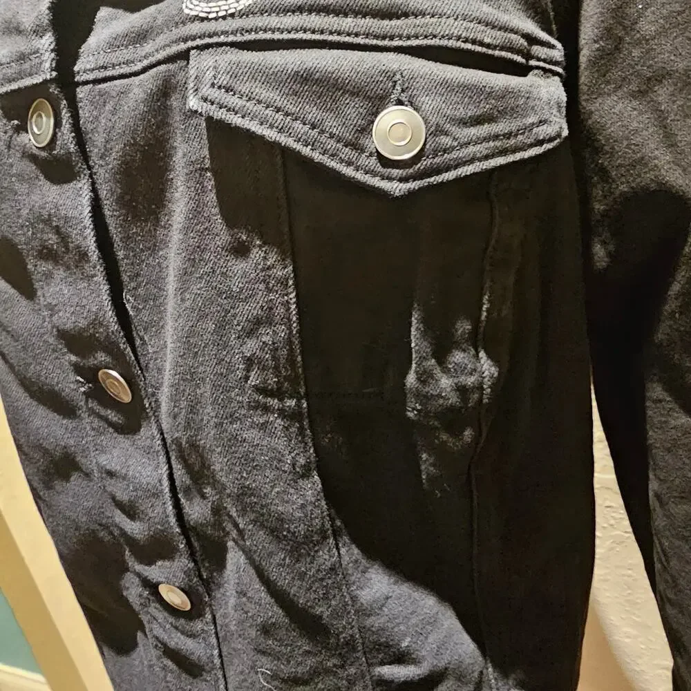 Cato S 26/28 Black Denim Jacket Embroidered Western Boho Y2K Revival Cowgirlcore - Picture 9 of 15